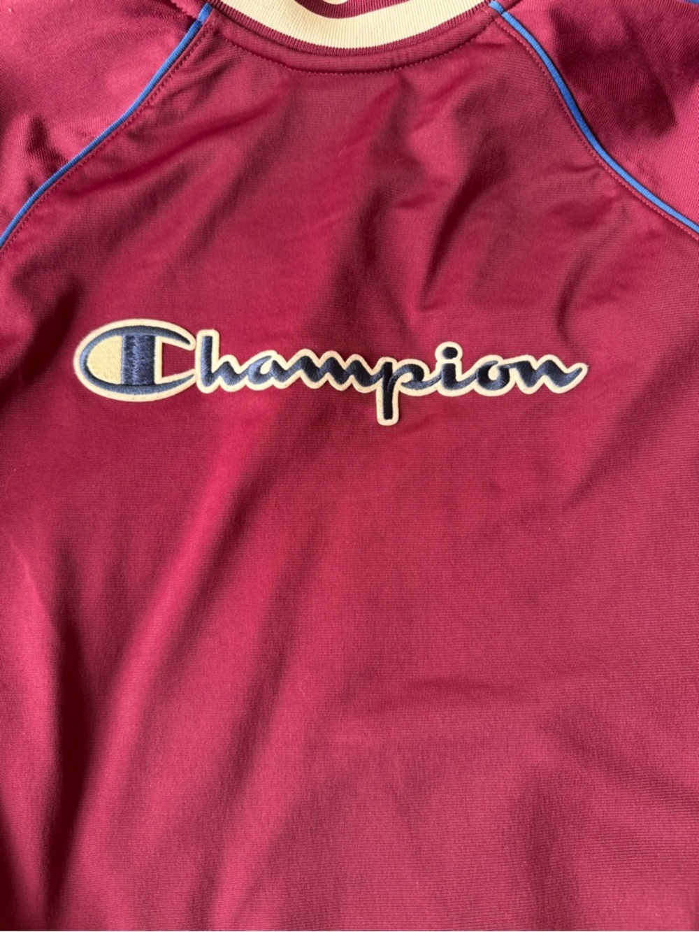 Vintage Champion Maroon Track Crop Jacket with White & Navy Logo Taping